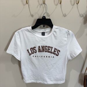 SHEIN White Crop Tee with Brown Print